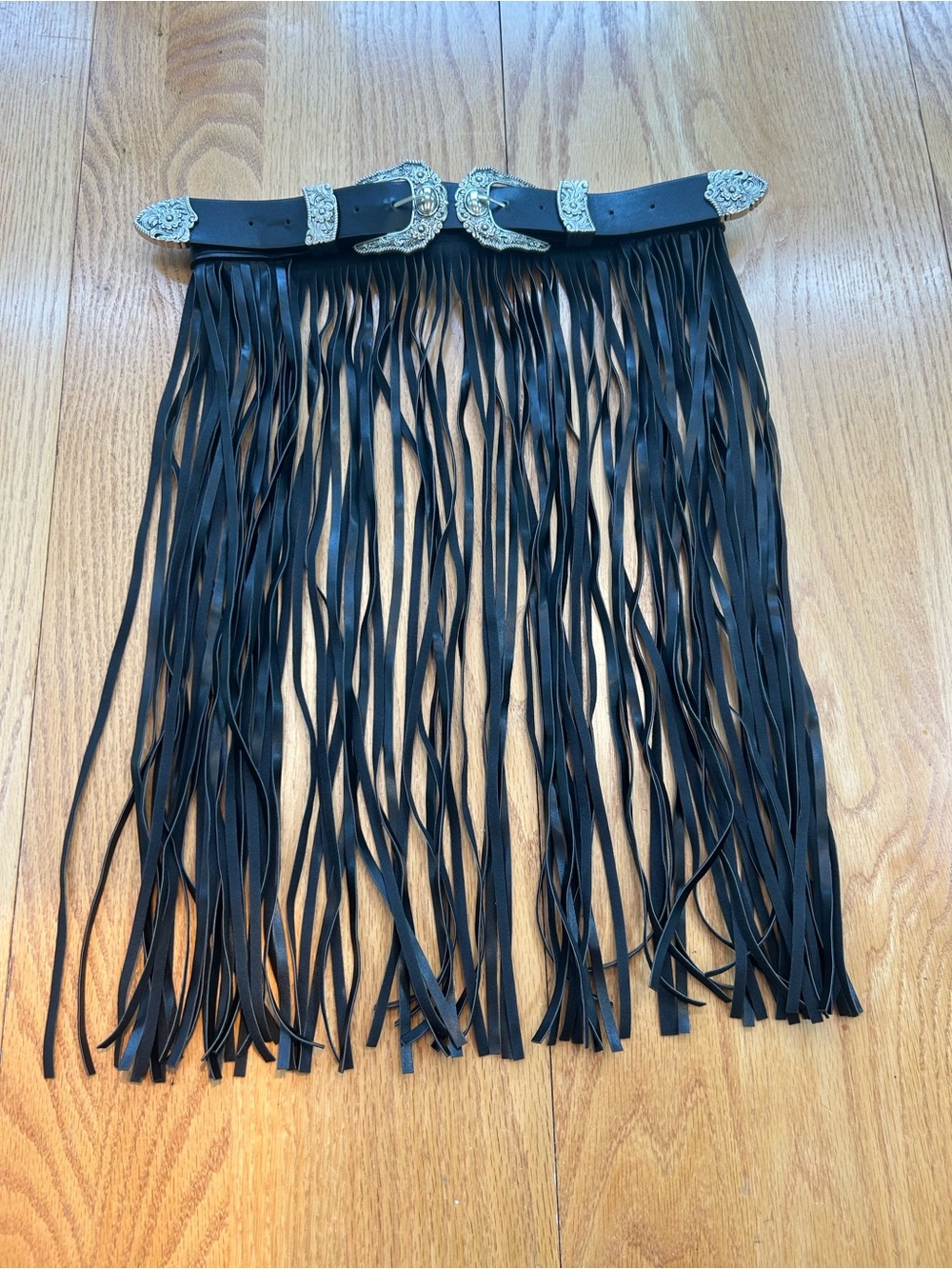 Love J Julia Western Double Buckle Fringe Belt Genuine Leather Black SM BT4231M - Picture 5 of 6